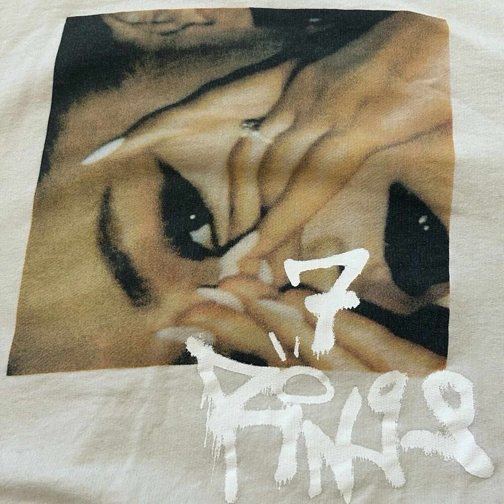 H&M Ariana Grande 7 Rings Graphic Pullover Sweatshirt Beige Tan Small Crewneck - Picture 2 of 10